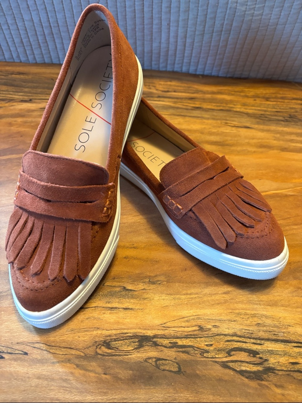 Sole Society Suede Kiltie Loafers in Rust Brown size 6M